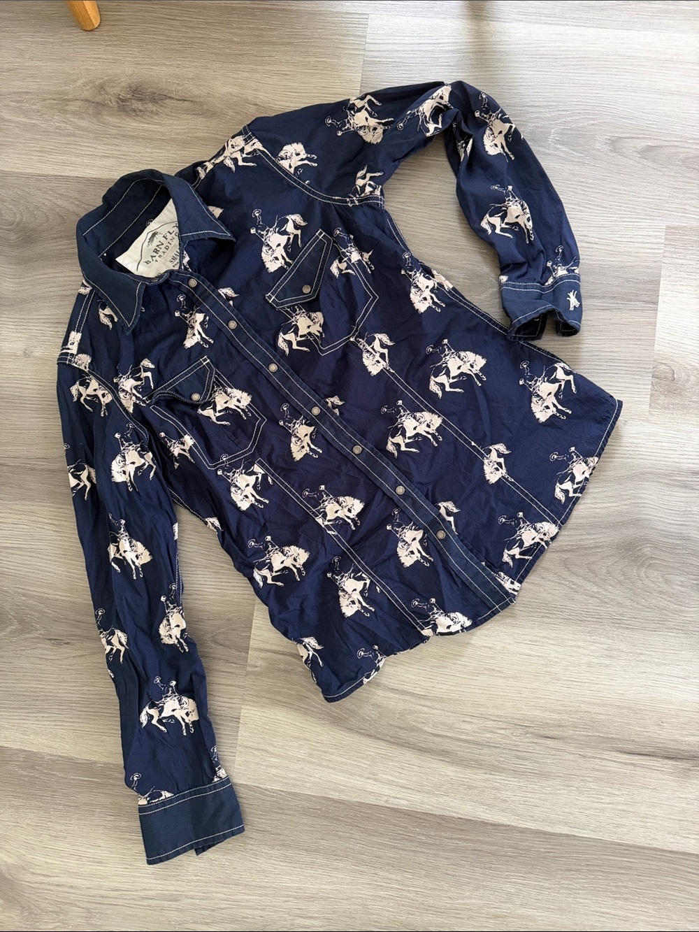 Navy Western Horse Print Button-Up Shirt